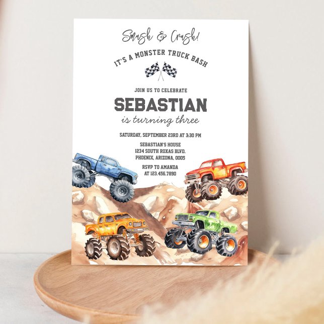 Smash & Crash It's Monster Truck Bash Boy Birthday Invitation (Creator Uploaded)
