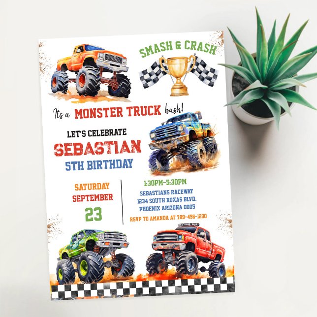 Smash & Crash It's Monster Truck Bash Boy Birthday Invitation (Creator Uploaded)