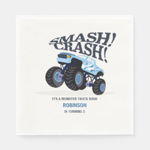 Smash Crash - Modern Blue Monster Truck Birthday Napkins