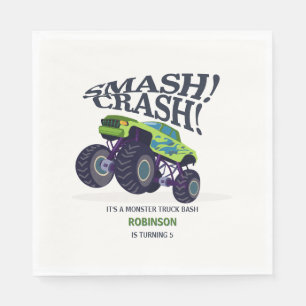 Smash Crash - Modern Green Monster Truck Birthday  Napkins