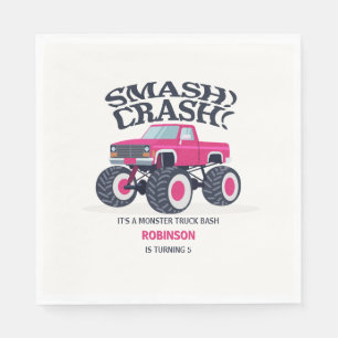 Smash Crash - Modern Pink Monster Truck Birthday Napkins