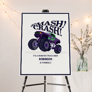 Smash Crash- Modern Purple Monster Truck Birthday Foam Board