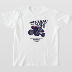Smash Crash- Modern Purple Monster Truck Birthday T-Shirt
