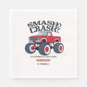 Smash Crash - Modern Red Monster Truck Birthday Napkins