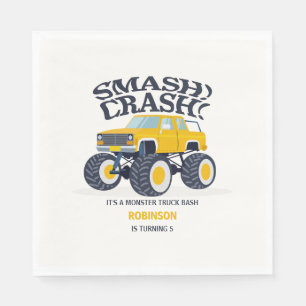 Smash Crash - Modern Yellow Monster Truck Birthday Napkins