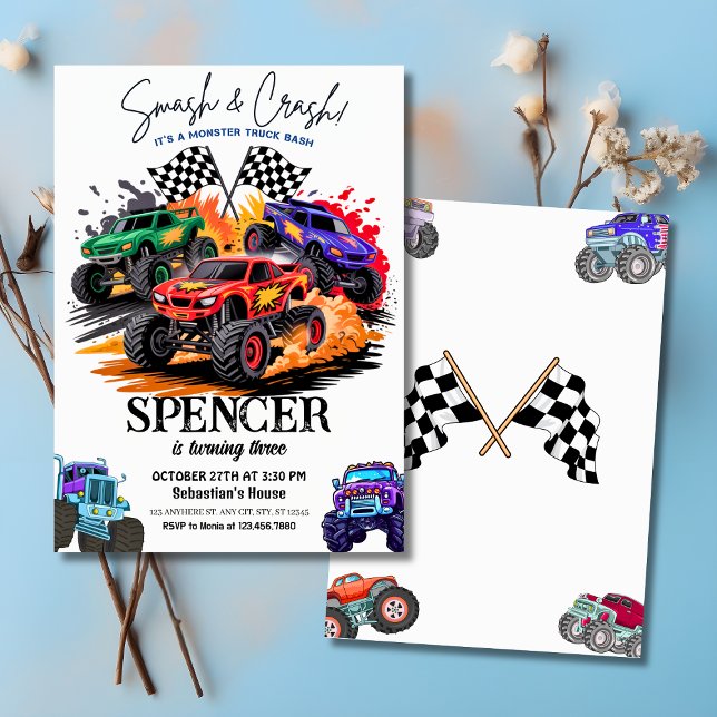 Smash & Crash Monster Truck Bash 3rd Birthday Invitation (Smash & Crash Monster Truck Bash 3rd Birthday Invitation
)