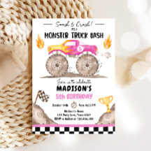 Smash Crash Monster Truck Bash Pink Girl Birthday