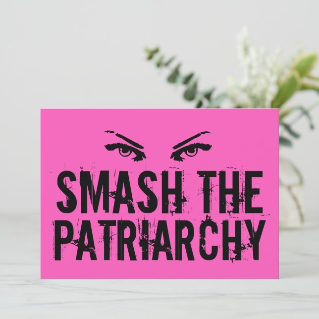 Smash the Patriarchy Cool Pink Feminist Quote Card (Standing Front)