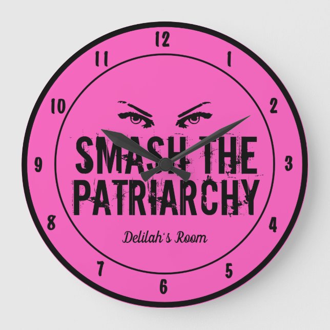 Smash the Patriarchy Feminist Quote Custom Pink Large Clock (Front)