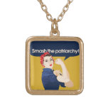 Smash The Patriarchy Feminist Saying Gold Plated Necklace at Zazzle