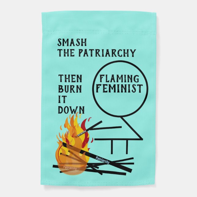 Smash the Patriarchy Flaming Feminist Stick Figure Garden Flag (Front)