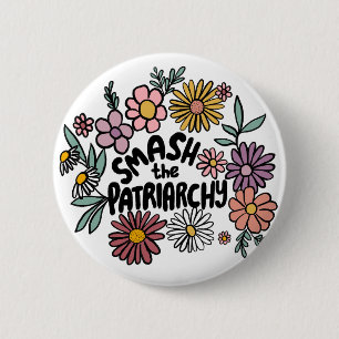 SMASH the PATRIARCHY Floral Cute Daisy Hand-Drawn Button