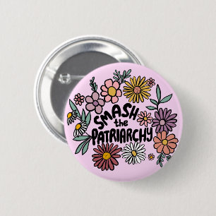 SMASH the PATRIARCHY Floral Cute Daisy Hand-Drawn Button