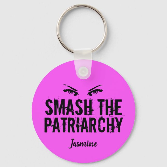 Smash the Patriarchy Personalized Pink Feminist Keychain (Front)