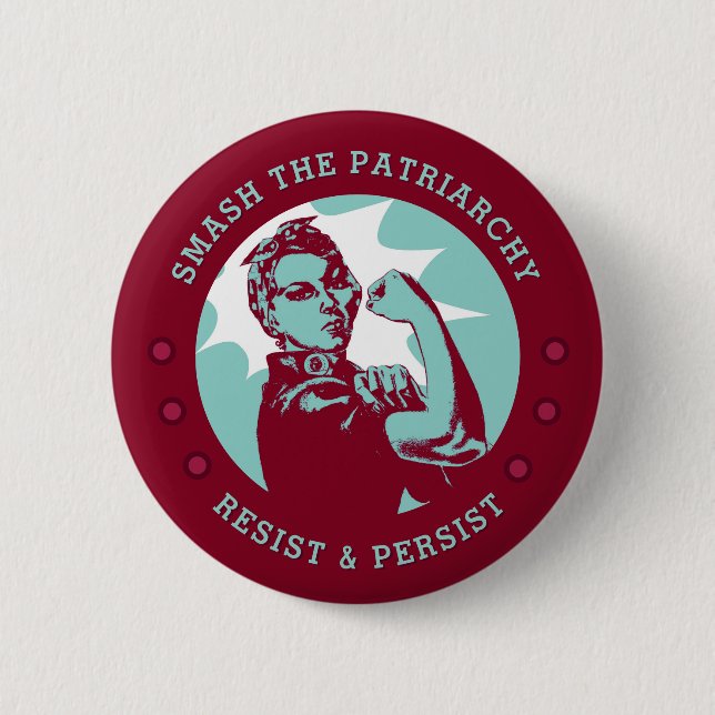 Smash the Patriarchy Rosie the Riveter  Button (Front)