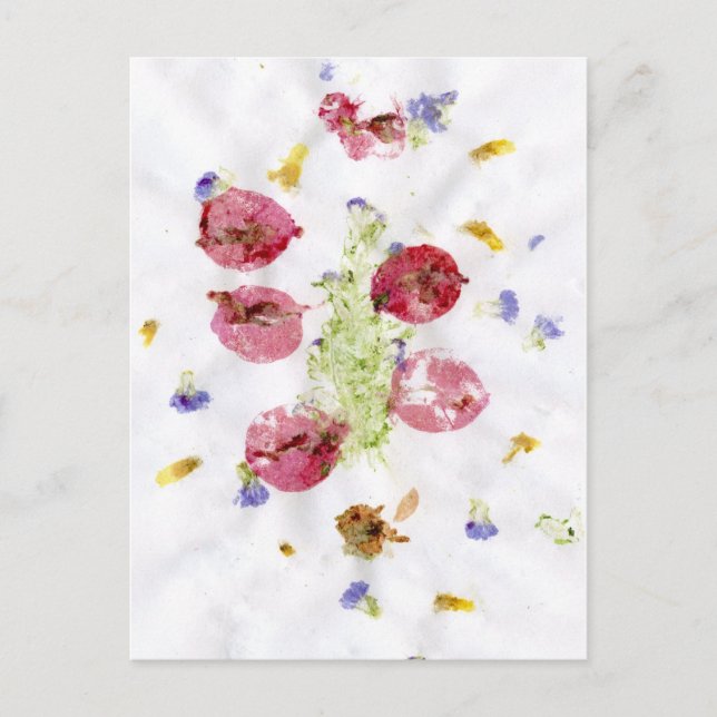 Smashed flowers craft, bougie red and green postcard (Front)