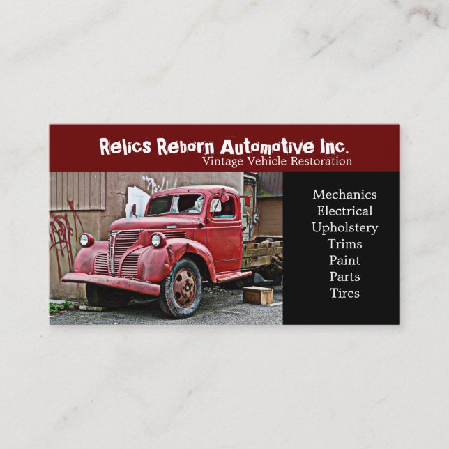 Smashed Front Window Old Truck  Repair Shop Business Card (Front)