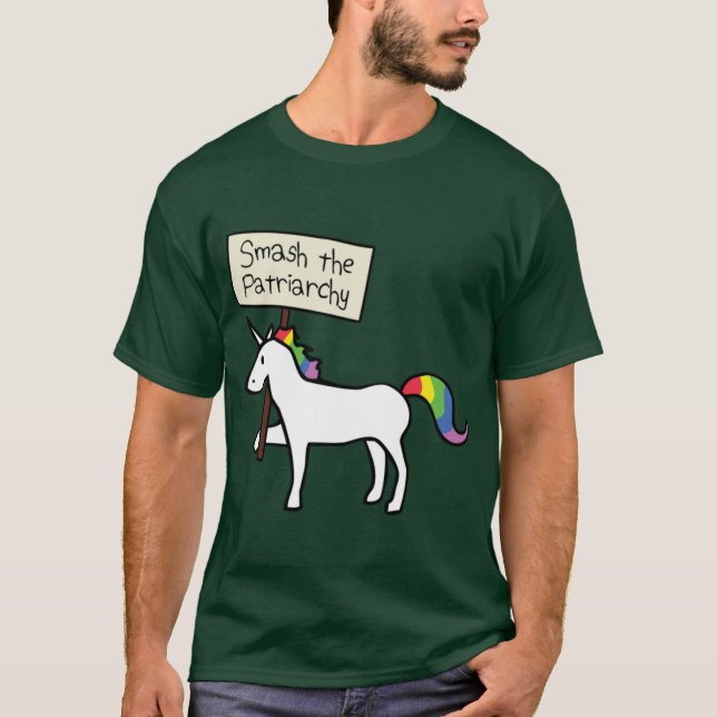 Smashhe Patriarchy White Unicorn Relaed Fit funny T-Shirt (Front)