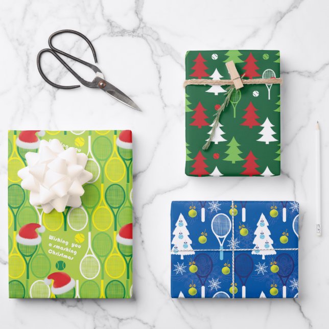 🎄Smashing Christmas🎾tennis pattern  Wrapping Paper Sheets (Front)