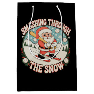 Smashing Through The Snow Baseball Santa Christmas Medium Gift Bag