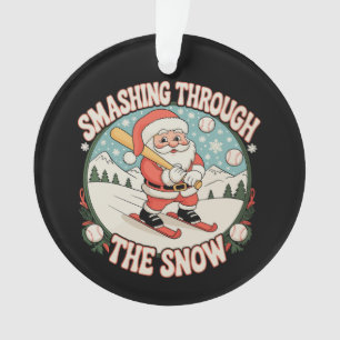 Smashing Through The Snow Baseball Santa Christmas Ornament