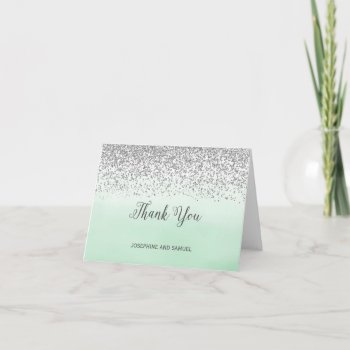 Smbre Mint And Silver Thank You Card by melanileestyle at Zazzle