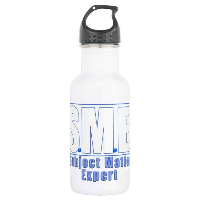 SME  LOGO SUBJECT MATTER EXPERT WHITE/BLUE STAINLESS STEEL WATER BOTTLE (Front)