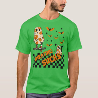 Smeating Sucks Pumpkin Ghost Skater Spooky Vibes H T-Shirt