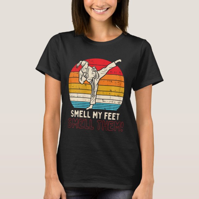 Smell Feet Girl Ponytail Kick Karate Taekwondo Kun T-Shirt (Front)