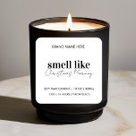 Smell Like Christmas Morning Funny Holiday Candle  Square Sticker<br><div class="desc">Bring holiday cheer to your candle collection with this “Smell Like Christmas Morning” candle label. Designed with a clean, modern aesthetic, this festive sticker makes the perfect finishing touch for DIY candle makers, small businesses, or personalized gifts. Ideal for labeling soy wax candles, it captures the warmth and magic of...</div>