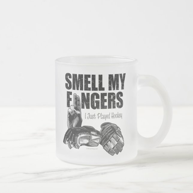 Smell My Fingers (hockey) Frosted Glass Coffee Mug (Right)