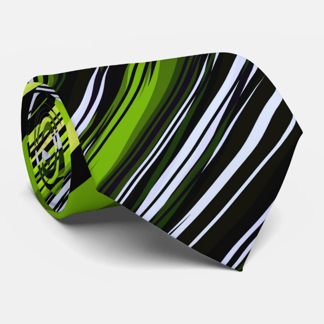 Smell of Grass - Abstract Fractal Striped Pattern Neck Tie (Rolled)