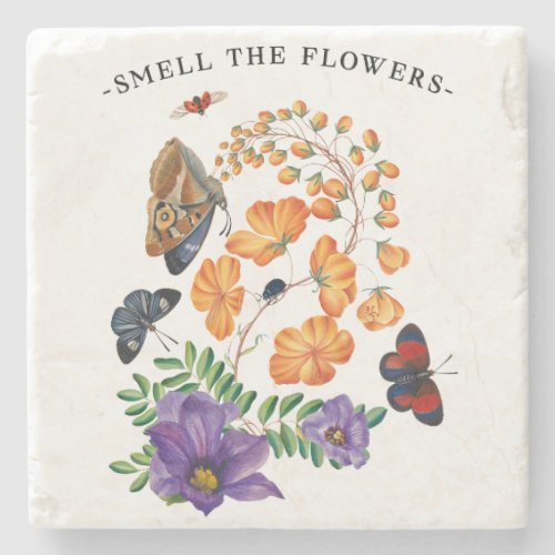Smell the flowers design stone coaster