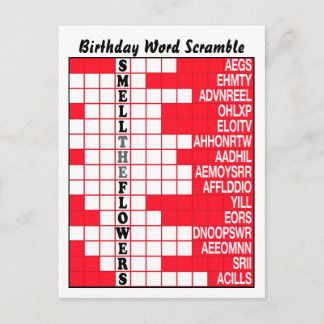 Smell the Flowers Word Scramble Postcard