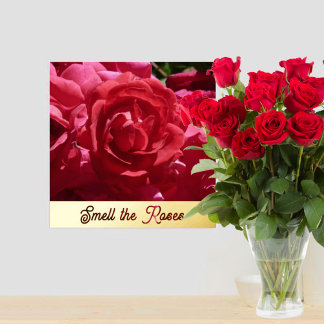 Smell the Roses Red Floral Gold Foil Prints