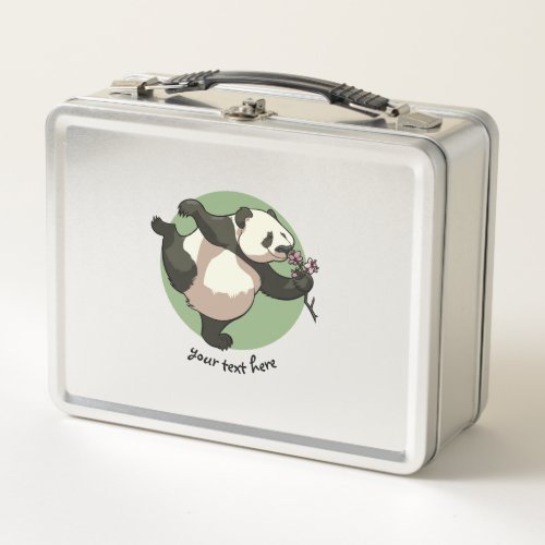 Smelling Blossom Flowers Blissful Cartoon Panda Metal Lunch Box