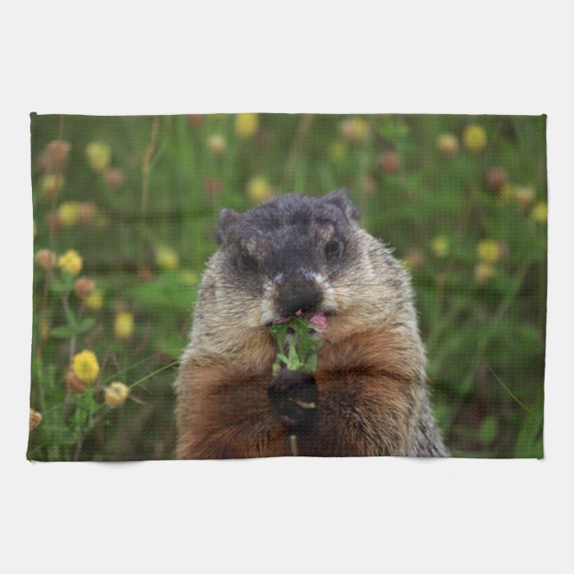 Smelling Spring Groundhog Towel (Horizontal)