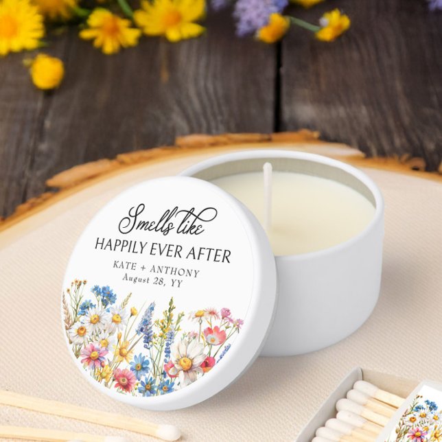 Smells Like Happily Ever After Country Wildflower  Mini Candle Favors (Happily Ever After wedding candle favor from Country Wildflower wedding collection by Darling & May)