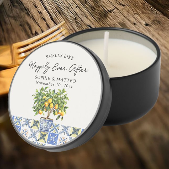 Smells Like Happily Ever After Lemon Grove Mini Candle Favors (Smells like happily ever after wedding candle favor -  Lemon Grove collection by Darling & May)
