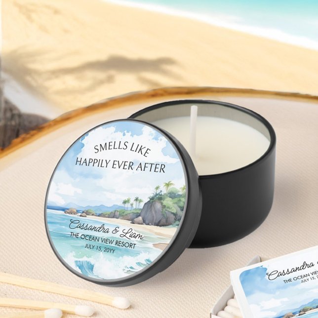 Smells Like Happily Ever After Summer Beach Mini Candle Favors (Wedding guest candle favor from the Summer Beach wedding collection by Darling & May)
