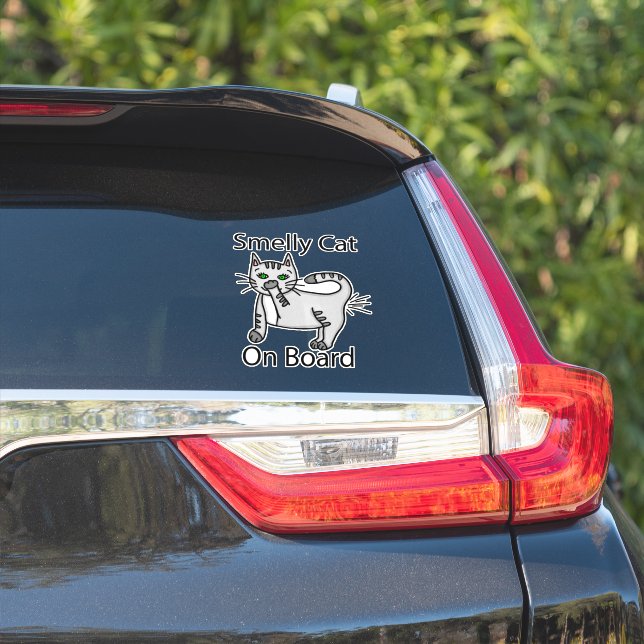 Smelly Cat on Board Funny Farting Humor Sticker (Car Side)