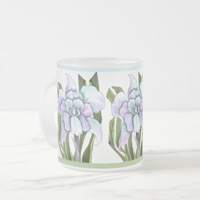 Smeraldo flower frosted glass coffee mug (Front Left)