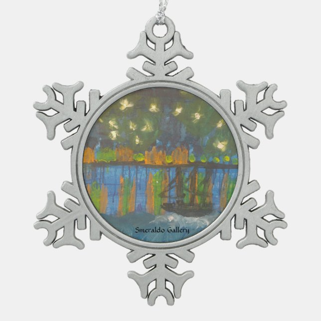 Smeraldo Gallery"Starry Night on the Rhone" Snowflake Pewter Christmas Ornament (Front)