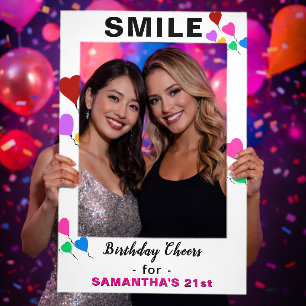 Smile 21st Birthday Cheers Heart Balloons Any AGE Selfie Frame