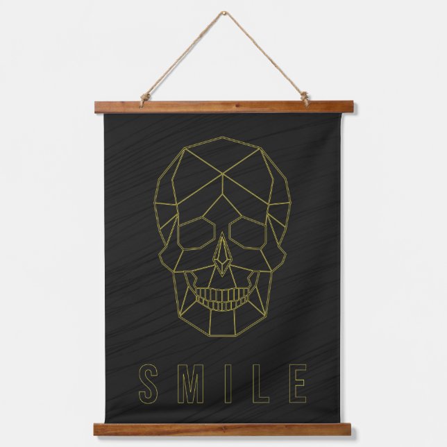 Smile affirmation poster yellow origami skull hanging tapestry (Front)