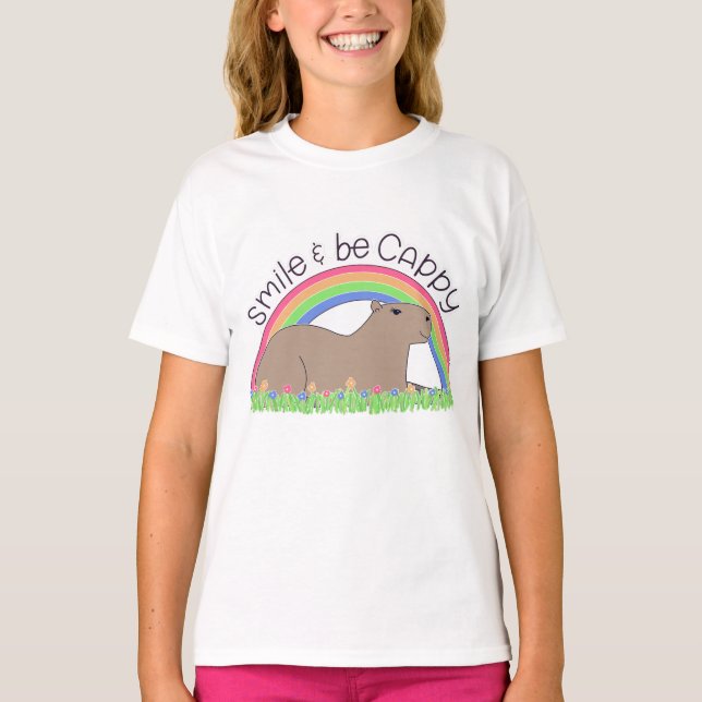 Smile and Be Cappy cute happy capybara T-Shirt (Front)