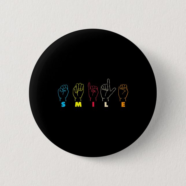 Smile Asl Alphabet American Sing Language Asl Teac Button (Front)