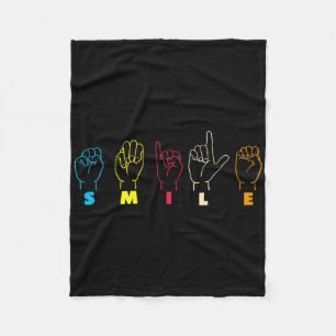 Smile Asl Alphabet American Sing Language Asl Teac Fleece Blanket