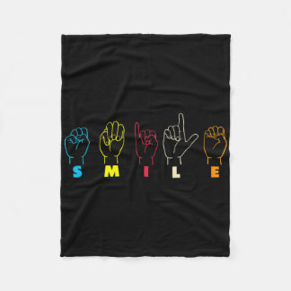 Smile Asl Alphabet American Sing Language Asl Teac Fleece Blanket
