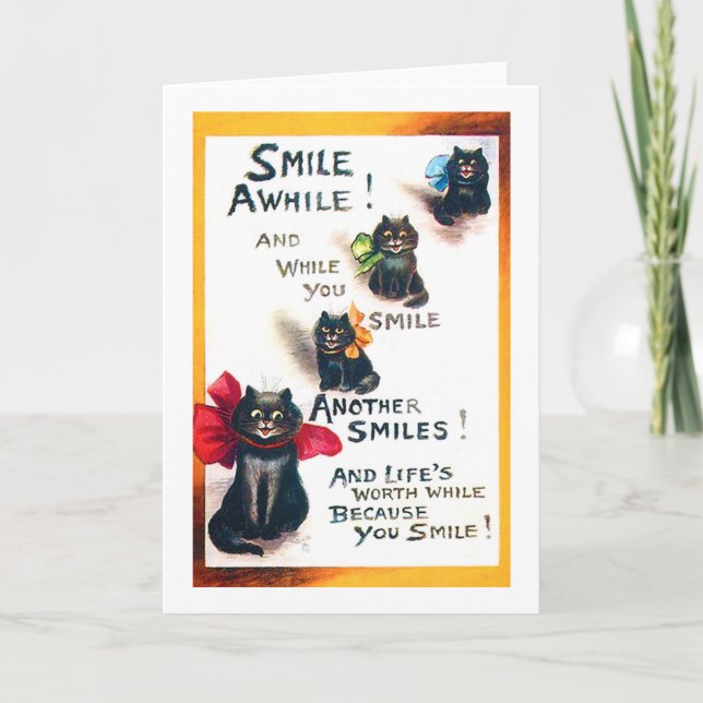 Smile Awhile, Black Cat, Louis Wain Card (Front)